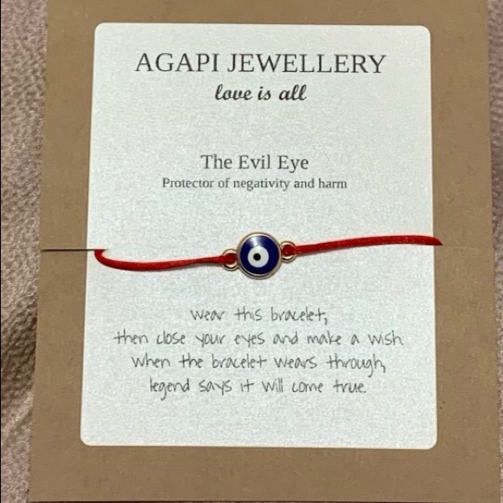 AGAPI JEWELLERY Blue Evil Eye Bracelet - Red Cord